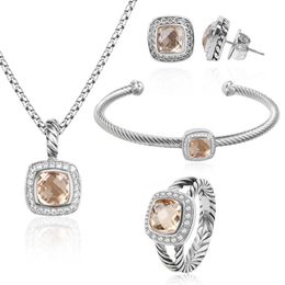 Bride Jewellery Set Morganite Zircon Luxury Wedding Earrings Pendant Necklace Rings Bracelet for Women