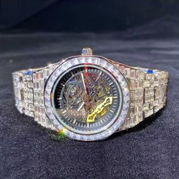 Полные алмазные часы высококачественные квадратные алмазные световые полые механические часы мужские часы для знаменитых часов идентичные симуляции