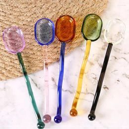 Spoons 1pc Glass Spoon Solid Color High Temperature Resistant Creative Long Spiral Handle Juice Coffee Extended Mixing