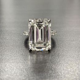 Luxury 100% 925 Sterling Silver Created Emerald cut 4ct Diamond Wedding Engagement Cocktail Women Rings Fine Jewellery whole318E