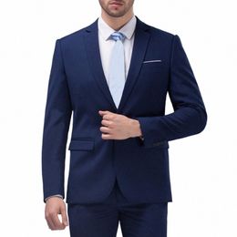 1 Set Stylish Groom Suit Lg Sleeve Super Soft Men Suit Set Pure Color Two Butts Blazer Pants c386#