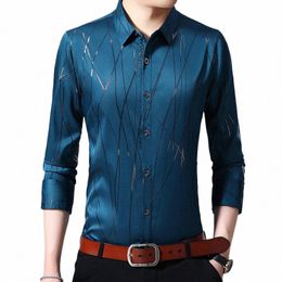 2022 Spring Autumn Male Shirts Luxury Lg Sleeve Gold Stam Satin Face Busin Casual Mens Dr Shirts Slim Man Shirts I6De#