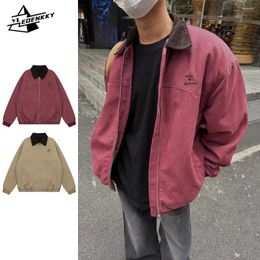 Men's Jackets Vintage Cargo Jacket Men Women American Casual Loose Baseball Jersey Coat Wash Lapel Streetwear Spring Autumn Couple Tops