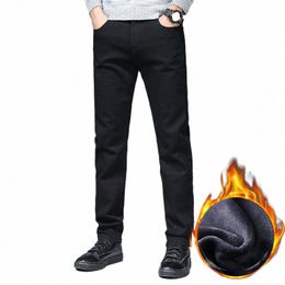 2023 Winter Thick Fleece For Cold Men Warm Slim Jeans Elasticity Skinny Black Jeans Fi Casual Pants Trousers U4rS#