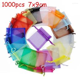 Gift Wrap 1000pcs 7x9cm Organza Bags Christmas Wedding Baby Shower Boy Girl Candy Box Packaging Home Decoration Accessories