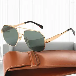 Sunglasses Luxury Men Pilot Fashion Driving Metal Frame Cool Sun Glasses Brand Designer Trend Travel Vintage Golden Eyewear