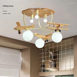 Chandeliers LED Chandelier Light Wooden Plane Lamp For Children's Bedroom Nursery Room Ceiling Lights Kids