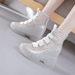 Boots Jelly Sole Wedges Boots Women White Ankle Boot 2022 New Platform Punk Botas Mujer Summer Mesh Shoes Chunky Bottom Shoes Woman