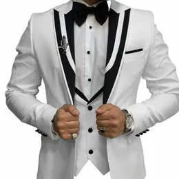 elegant Men's Suit Groom Wedding Tuxedo 3 Piece Jacket Pants Vest Formal Blazer 2024 Customised Male Suit D4Q5#