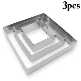 Baking Moulds 3Pcs/Set Metal Cookie Cutter Square Heart Round Shape Cake Fondant Mold DIY Tools Accessories