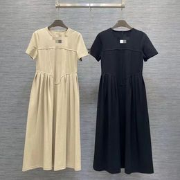 2024 Spring Black/Gray O neck short Sleeves Women Long Dress Designer High End Womens Runway Dress Vestidos De Festa 3289