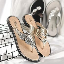 Slippers Crystal Clip Toe Flats Women Summer Beach Shoes Slingback Luxury Sandals 2024 Fashion Dress Flip Flops Slides Female