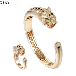 Donia Jewellery luxury bangle Party European and American Fashion Leopard Titanium Micro-Mosaic Zirconia Designer Ring Set311F
