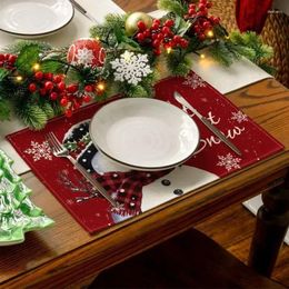 Table Mats 4pcs Christmas Dining Tree Elk Snow Printed Linen Coffee Tea Pad Mat Home Doily Kitchen Decoration