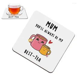 Table Mats Funny Coasters 3.9 Inch Square Two Teacups Pattern Coffee Mum You Are Always My Tea Cup Pad Decoration