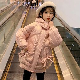 Down Coat Baby Girls Wear Fashion Winter Warm Jacket Sewing Cotton Parkas Ribbon Bow Design Coats Children Outdoor Windproof Cold Clothing