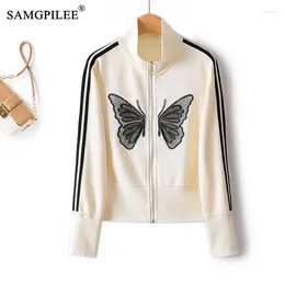 Women's Jackets For Women 2024 Autumn In Outerwears Embroidered Butterfly Sweet Cardigan Air Cotton Trim Japanese Y2k Clothing 4XL