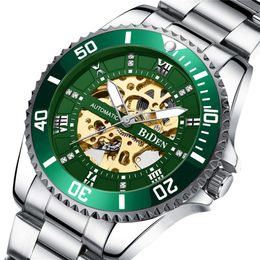 BIDEN Biden 0204 Fully Automatic Hollow Out Mechanical Casual Fashion Men's Business Steel Band Watch