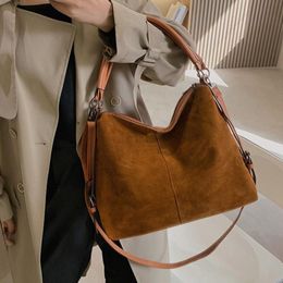 Evening Bags Retro Quality Tote Bag Ladies Elegant Female Suede Shoulder Crossbody Brown Vintage Frosted Large Capacity Bucket 202273Q