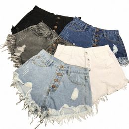 high Waist Tassel Broken Denim Shorts Women Summer Korean Versi Raw Edge Wide Leg Loose Plus Size Jean Shorts Female T8Jx#