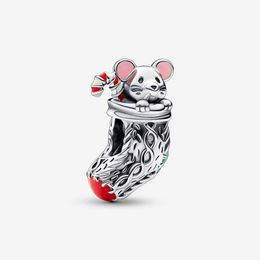 Festive Mouse & Stocking Charm Pandoras 925 Sterling Silver Luxury Charm Set Bracelet Making Beaded charms Designer Necklace Pendant Original Box Fast Shipping