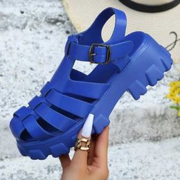 Sandals Womens Shoes 2024 Fashion Single Button Summer Closed Sole Solid Platform Waterproof Compact H240328Q039