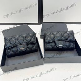 Womens Designer Black Card Holder Wallet Purse Cowhide Caviar Leather Mini Tiny Clutch Billfold 10x5cm