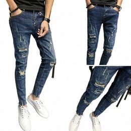 wholesale 2022 Jeans Male Ripped Hole Spring Autumn Ankle Length Pants Teenagers Korean Slim Feet Skinny Jeans Men Pencil Pants Z7Vn#