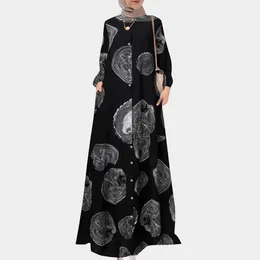 Casual Dresses Vintage Printed Muslim Dress Women Long Sleeve Button Down Abaya Hijab Dubai Outfits Female Robe Ramadan