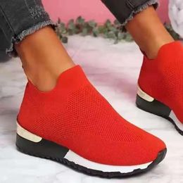 Casual Shoes Zapatillas Mujer 2024 Trendy Mesh Platform Sneakers Socks Tenis Feminino Breathable Sports Women Flats 058