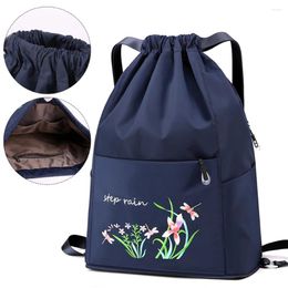 School Bags Women Drawstring Backpack With Zipper Pocket Fitness String Bag Waterproof Swimming Multifunctional Foldable Yoga
