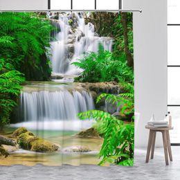 Shower Curtains Scenic Curtain Landscapes Woods Waterfalls Green Palm Leaves Ocean Beach Modern Fabric Bath Bathroom Decoration