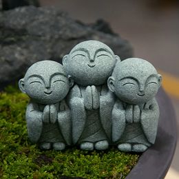 Miniatures Sculpture Gifts Ornament Simple Home Outdoor Little Jizo Buddha Statue Gravel Praying Garden Decoration Grey Craft Small Monk