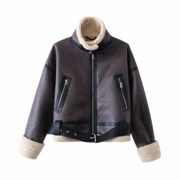 unizera 2023 Autumn/Winter New Product Women's New Fi and Casual Versatile Flip Collar Leather and Fur Integrated Jacket Co w3g3#