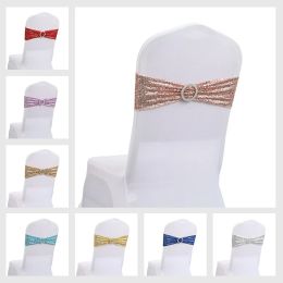 Sashes 10 50pcs Sequin Chair Sashes For Party Dinner Banquet Chair Covers Decoration Stretch Chair Bow Chair Back Flower Chair Bands