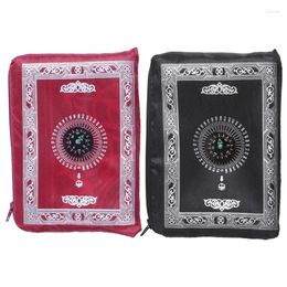 Bag 2 Set Ramadan Islamic And Muslim Travel Prayer Mats Compass Pocket Size Tote Bags 1 Black & Red