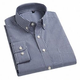 men's Standard-Fit Lg-Sleeve Casual Checked Shirt Single Patch Pocket Butt-down Collar Comfortable 100% Cott Gingham Shirt 36dX#