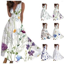 Casual Dresses 2024 Fashion Maxi Dress Swing Floral Streetwear Outdoor Daily Date Print Sleeveless V Neck