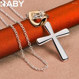 Pendants URBABY 925 Sterling Silver Gold Heart Cross Pendant Necklace 16-30 Inch Chain For Woman Man Fashion Charm Wedding Party Jewellery