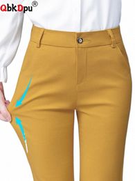 slim Skinny High Waist Elastic Pencil Pants Overiszed 75kg Women Ankle-length Trousers Casual Spring 2024 Office Formal Pantal K1Wa#