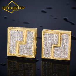 Hello hip-hop 10MM Square Personalised Earrings Screw Back Bling Cubic Zirconia Men Women Stud Earring Hip Hop Jewellery Fashion Gift