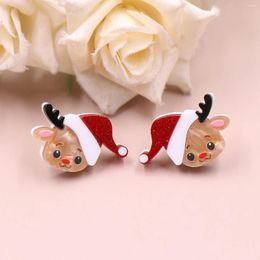 Stud Earrings Cute Deer Acrylic Mini Christmas Animals Cartoon Earing Jewellery For Women Girls Accessories Piercing Oreja Aros