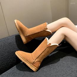 Boots Plus Size 2024 Casual Shoes Female Mid-Calf Women's Warm Snow Women Round Toe Slip-on Flat With Platform