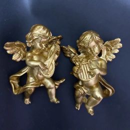 Miniatures European Style Retro Resin Angel Hanging Wall Ornaments Furniture Plaster Carving Decoration Nordic Photo Props Figurines