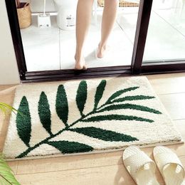 Bath Mats Leave Pattern Thicked Bathroom Carpet Super Absorbent Water Rug Anti-slip Easy To Clean Quick Drying Washroom Carpets Rugs
