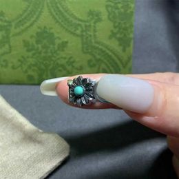 10% OFF Designer Jewellery Gu Jia Shuang Turquoise Silver Small Daisy Flower Petals Couple Ring Instagram Style