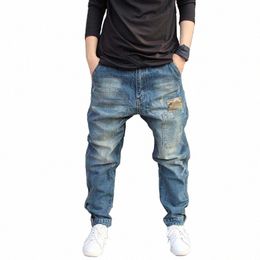 mens Jeans Casual Joggers Plus Size Hip Hop Harem Denim Pants Camoue Patchwork Quality Trousers Blue Colour Male Clothes r7b4#