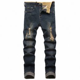 men's Jeans Streetwear Ripped Denim Pants Trend Brand Trousers Casual Solid Biker Destroyed Hole Plus Size 03uK#