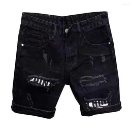 Men's Shorts Versatile Men Stylish Denim With Ripped Patchwork Pockets Knee-length Streetwear Fashion For Summer Casual