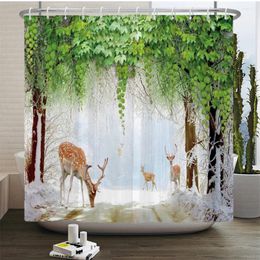 Shower Curtains Forest Plant Waterproof Bath Screen Set With 12pcs Hooks Landscape Curtain Bathroom For Home Decoration